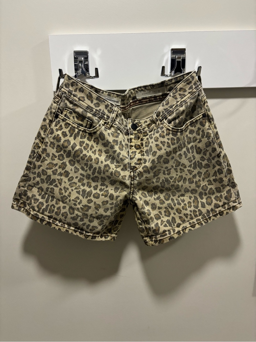 Pilcro Leopard Print Denim Shorts - Beige and Brown